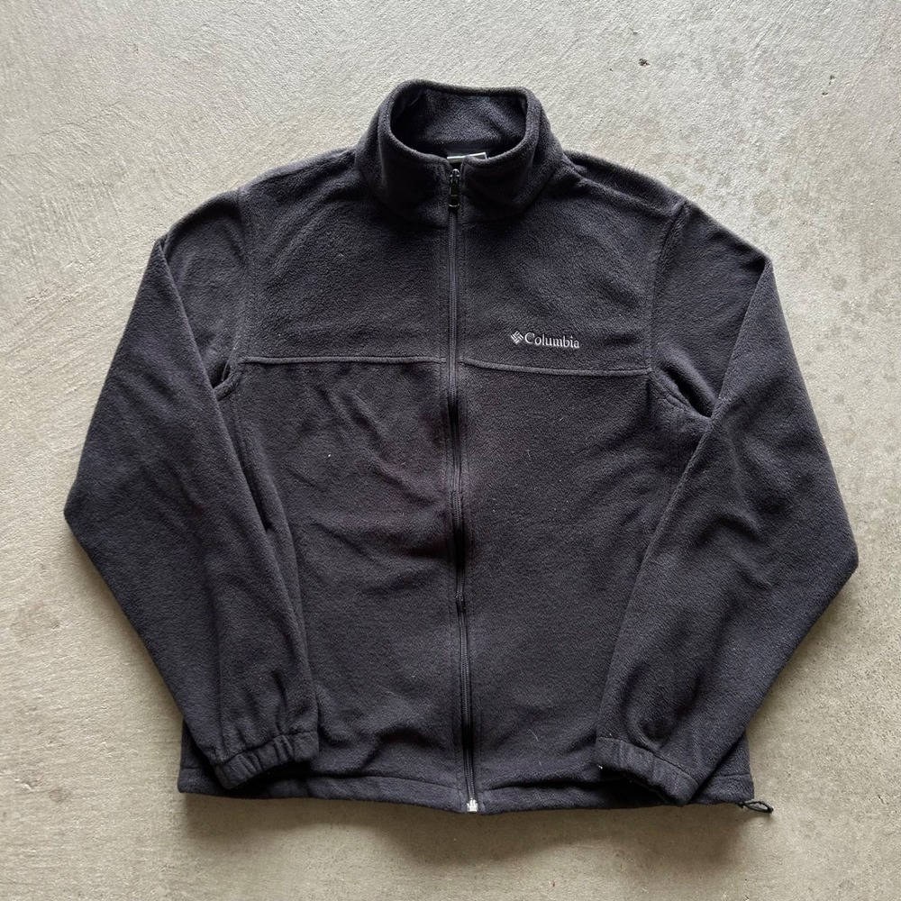 Columbia Fleece Jacket Size Large Black‎ Full Zip Embroidered Logo Outdoor